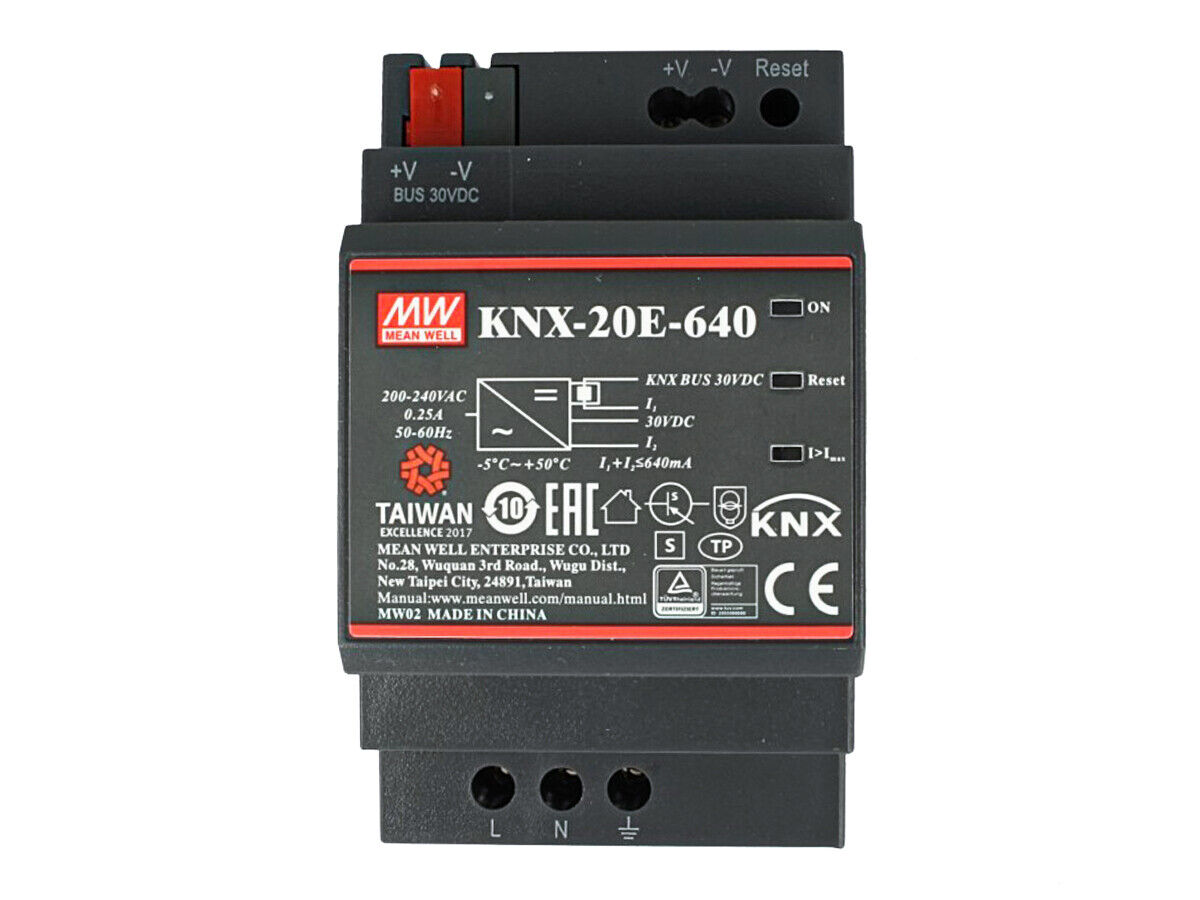 MeanWell KNX-20E-640 Alimentatore KNX 30V 640 mA 19,2W Konnex Per Guida DIN
