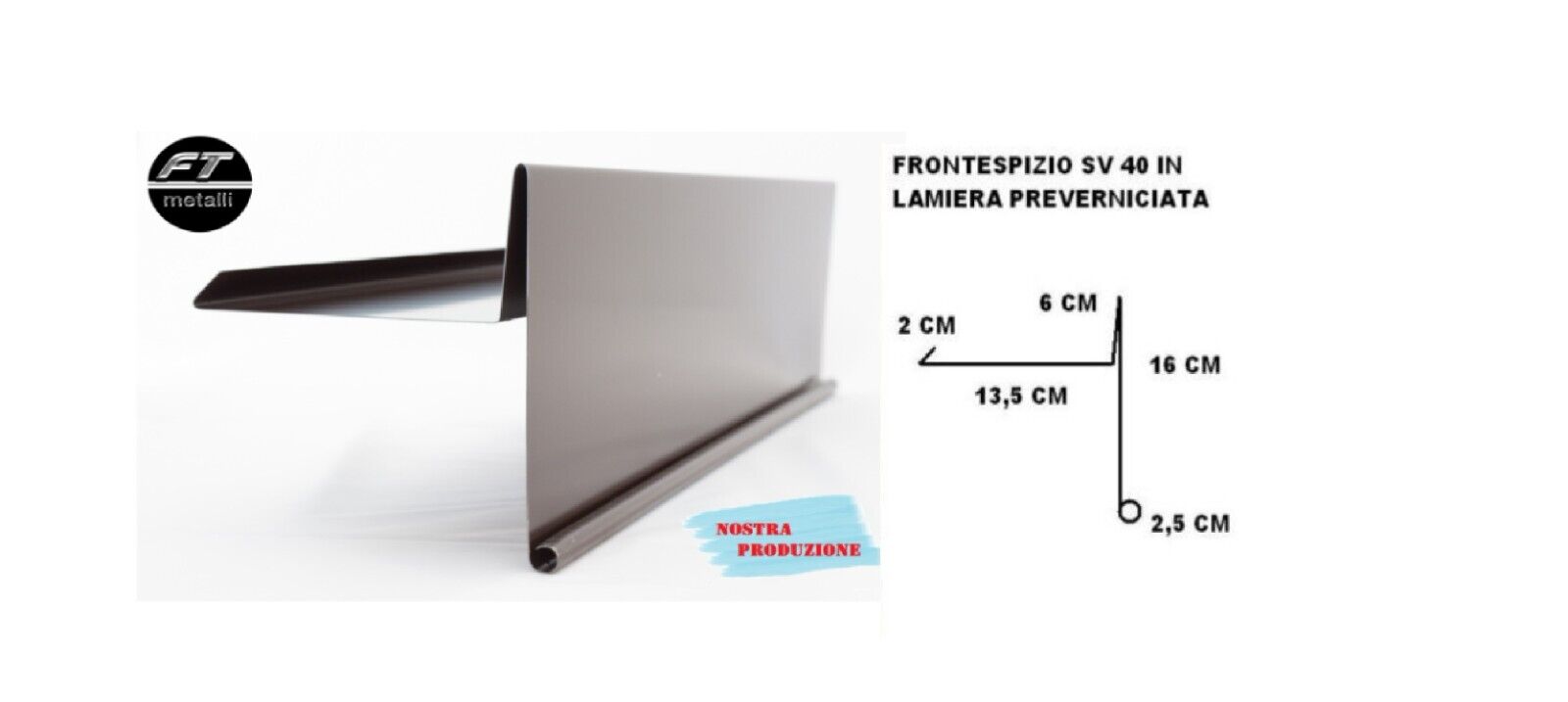 Frontespizio Scossalina Grondaia LAMIERA Tdm Sv 40 Cm Pezzi Da Mt 2
