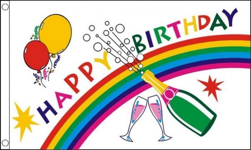 BANDIERA BUON COMPLEANNO CHAMPAGNE 90x60cm - BANDIERA AUGURI ANNIVERSARIO - HAPP