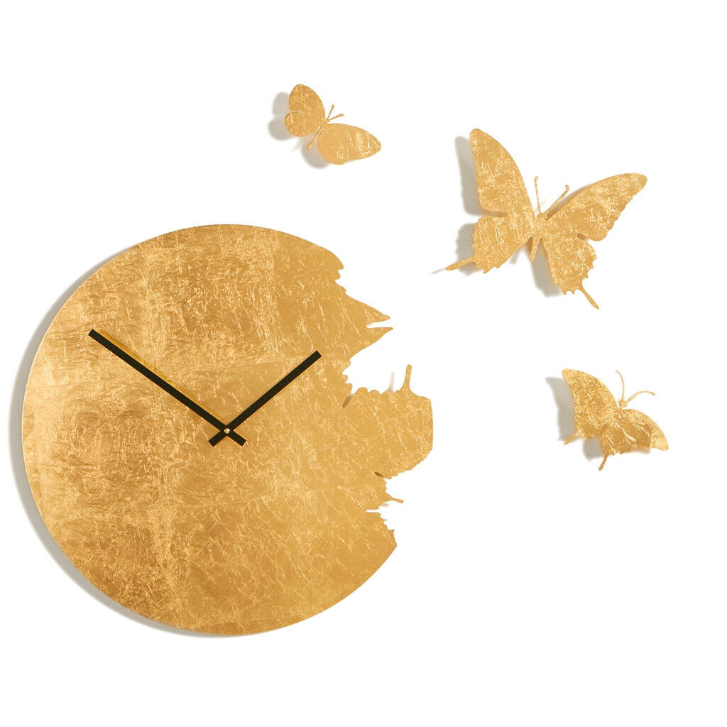 BUTTERFLY rivestito foglia oro Domeniconi Orologio da parete + kit 3 farfalle