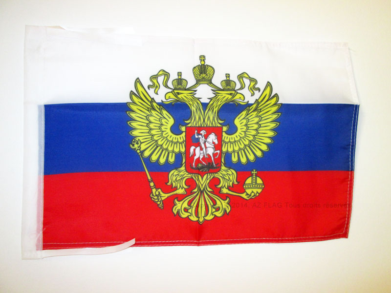 BANDIERA RUSSIA CON AQUILA 45x30cm - BANDIERINA RUSSA CON STEMMA 30 x 45 cm cord