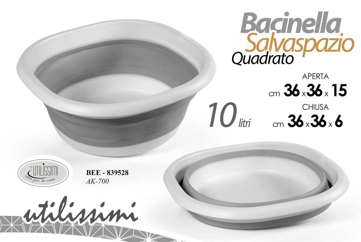 BACINELLA Bucato Pieghevole 10 LIT QUADRATA SALVASPAZIO CONTENITORE Richiudibile