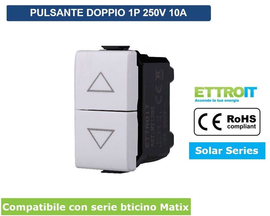 Pulsante Doppio Saliscendi per Tapparelle  1P+1P 16A Bianco Compatibile Matix