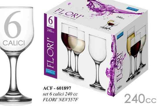 SET 6 CALICI BICCHIERI BICCHIERE FLORI' 240CC STOVIGLIE CUCINA ACF-601897