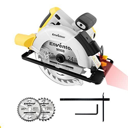 ENVENTOR Sega Circolare 1200W, Sega Circolare per Legno 5800RPM, 2 Lame (L6A)
