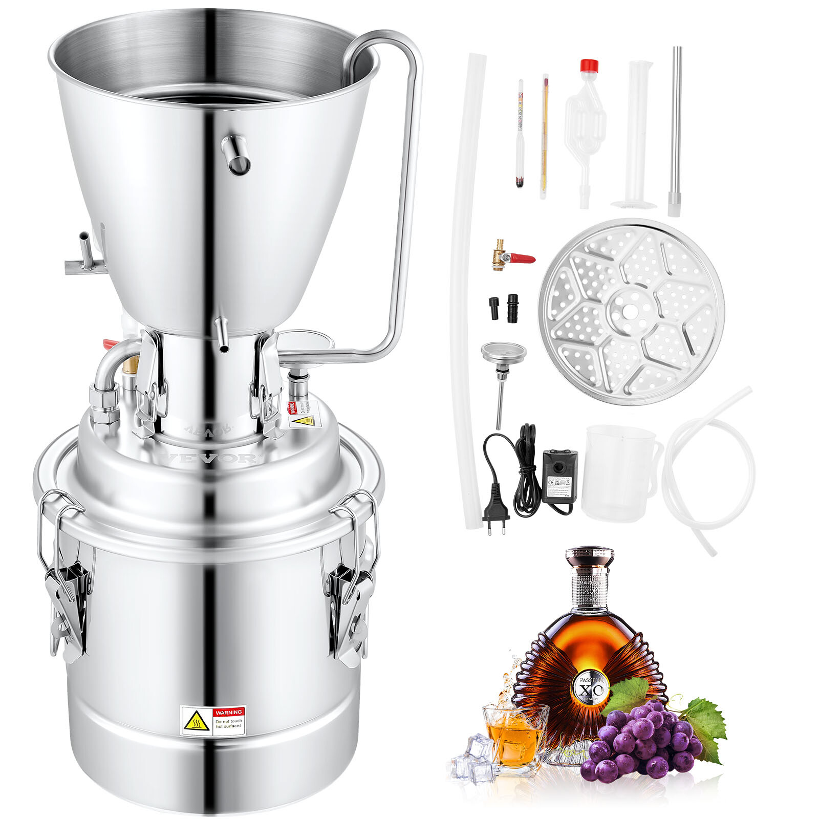 VEVOR Alambicco Distillatore 10L Pompa 6,8-8W in Acciaio Inox Produzione Liquore