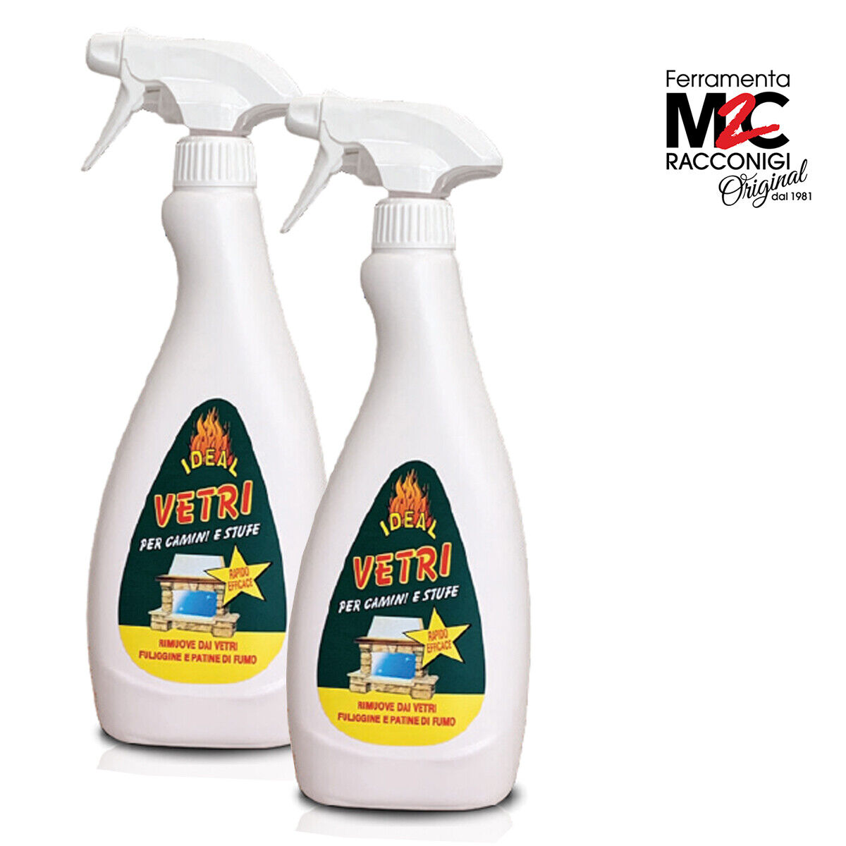KIT 2 PZ PULITORE "VETRI CAMINI E STUFE" IDEAL, con erogatore, flacone 750 ml