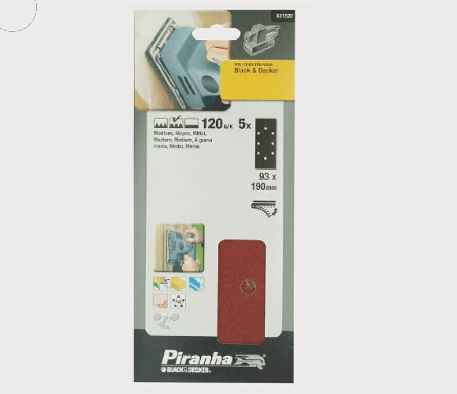 BLACK&DECKER - PIRANHA - 5 FOGLI ABRASIVI RETTANGOLARI 93x190MM PER LEVIGATRI...