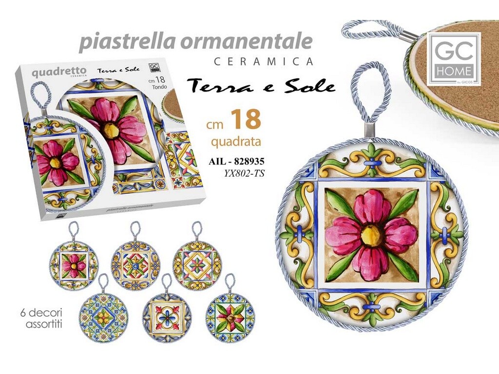 PIASTRELLA ORNAMENTALE IN CERAMICA QUADRETTO GICOS TONDO CM 18 PZ.1