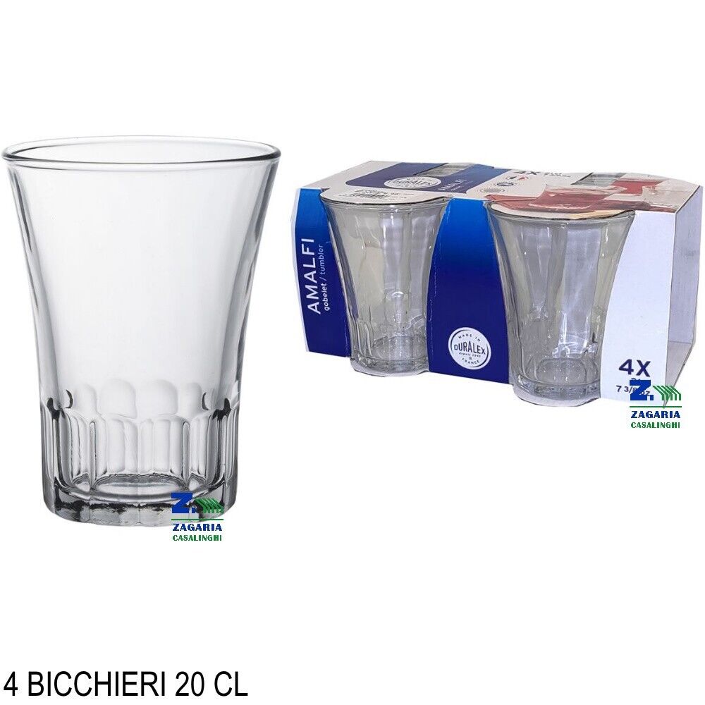 SET 4 BICCHIERE AMALFI 20CL PER BAR CASA ACQUA VINO CAFFE' INFRANGIBILE DURALEX