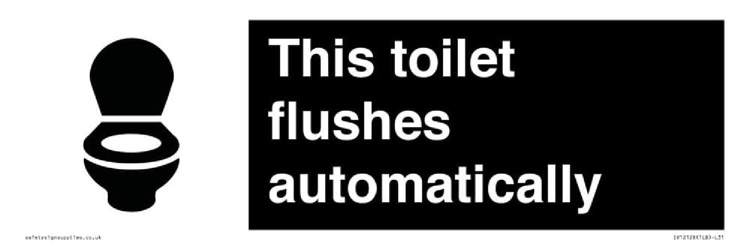 Cartello "This toilet flushes automatically sign", 300 x 100 mm, L31