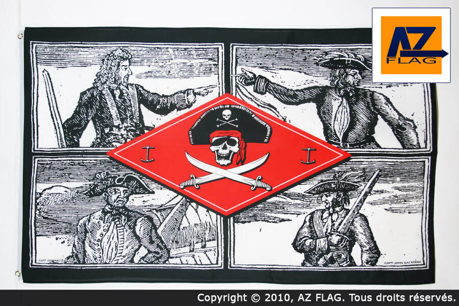 BANDIERA PIRATA 4 PIRATI 150x90cm - BANDIERA DEI PIRATI – TESCHIO 90 x 150 cm -