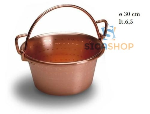 PAIOLO IN RAME MANICO AD ARCO DIAMETRO  30 CM LT. 6,5 PER POLENTA E CIBI VARI