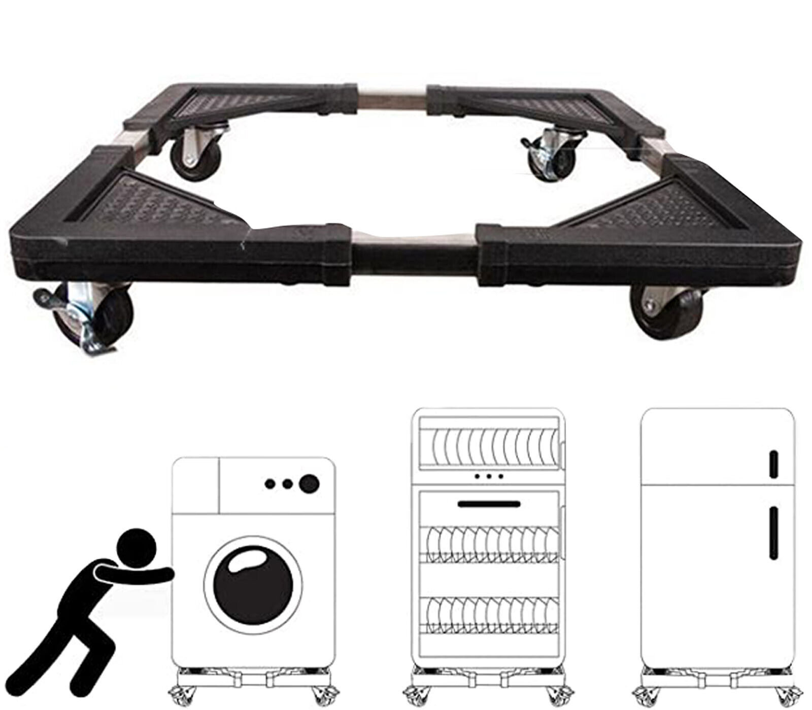 Base Supporto Frigo Con Ruote Base Mobile Frigorifero Lavatrice 53X53 a 60x70cm