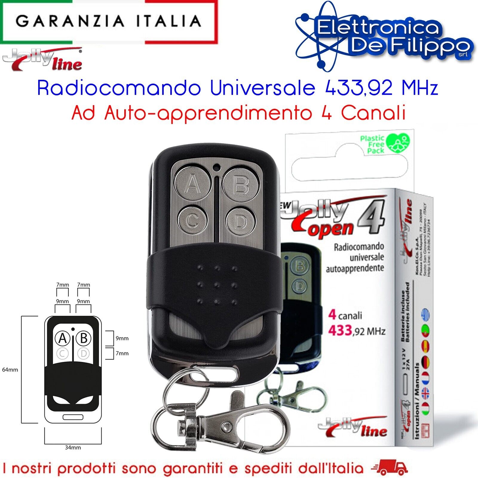 RADIOCOMANDO 433 COMPATIBILE /DUPLICABILE CON CARDIN S476 TX2 S476TX4