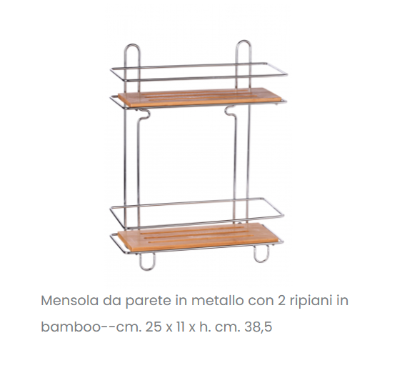 Ad Trend Mensola da parete in metallo 2 ripiani in bamboo cm. 25 x 11 x h. 38,5