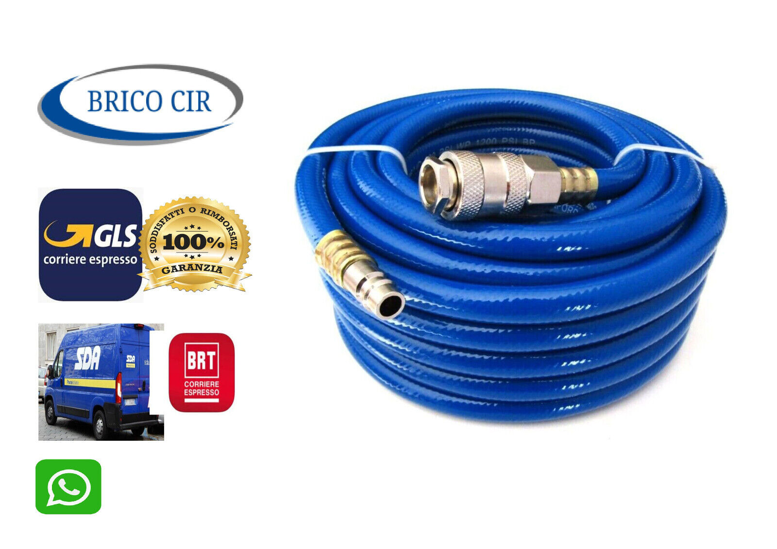 TUBO ARIA COMPRESSA  IN PVC 10MM X14  20 METRI 300PSI ATTACCO RAPIDO COMPRESSORE