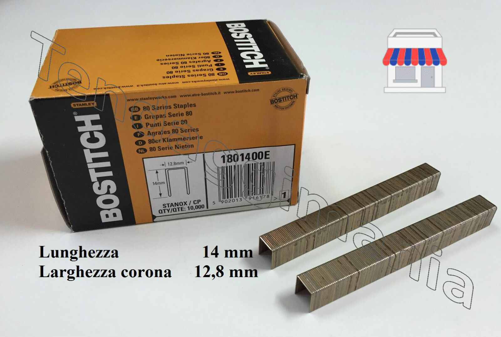 Graffette Metalliche Bostitch - aria compressa MM 14 corona 12,8 mm 10.000 pz