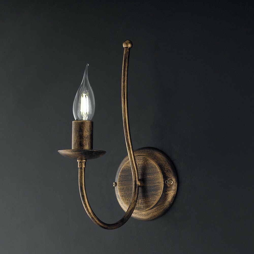 Botte applique in ferro laccato marrone con decorazione oro 1 luce