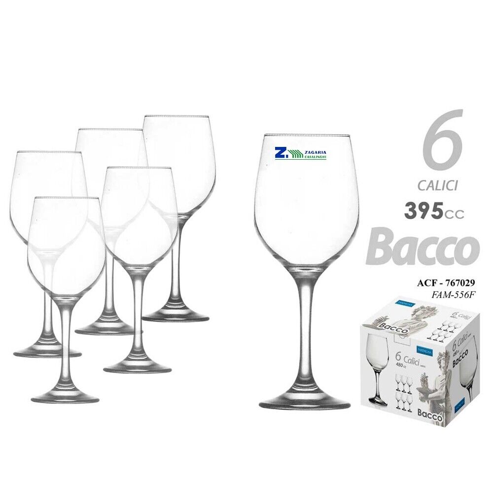SET 6 BICCHIERI CALICI 395CC BACCO VINO ACQUA VETRO BICCHIERE ACF-767029