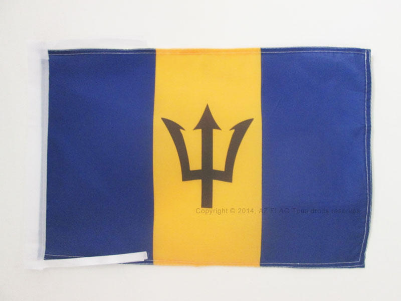 BANDIERA BARBADOS 45x30cm - BANDIERINA BARBADIANA 30 x 45 cm cordicelle - Nuova