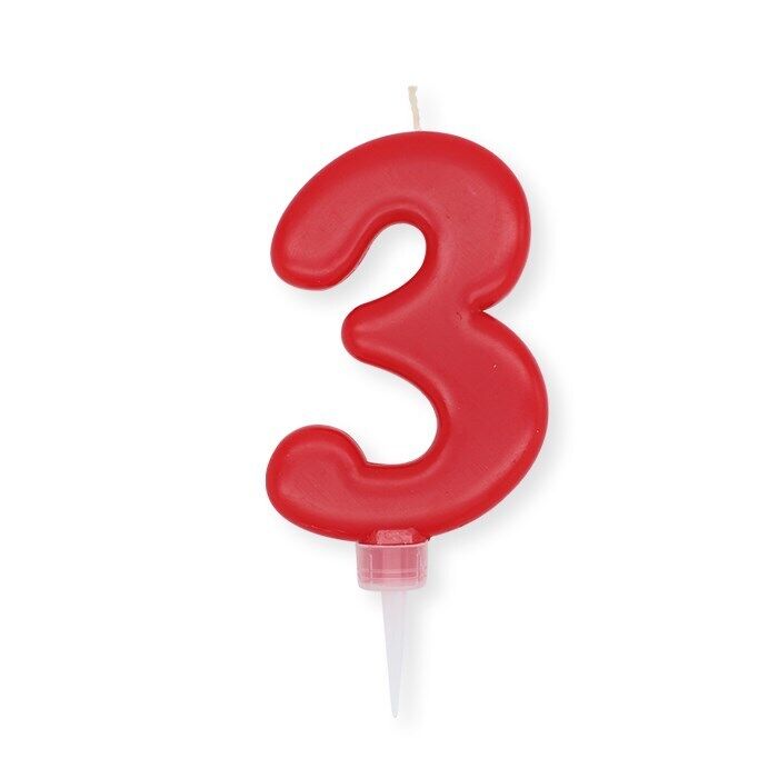 Candelina di cera per compleanno Plump Numero 3 Rossa cm 10
