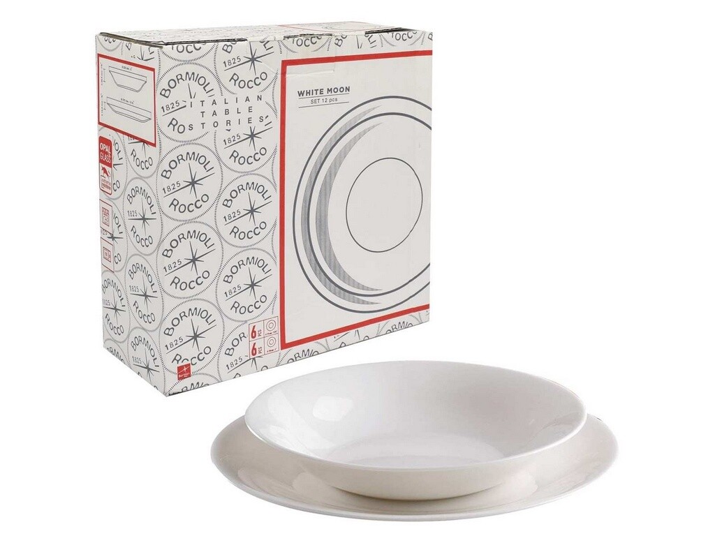SERVIZIO PIATTI 12 PZ BORMIOLI IN ARCOPAL BIANCO WHITE MOON 6 PIANI + 6 FONDI