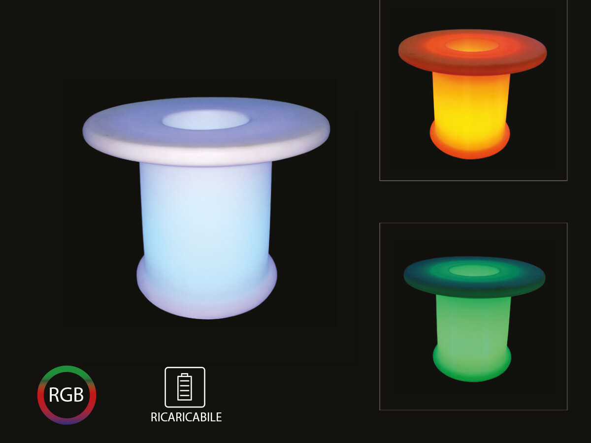 Tavolo Cafe da Bar Coffee Table Con Lampada Luce Led RGBW Ricaricabile Telecoman