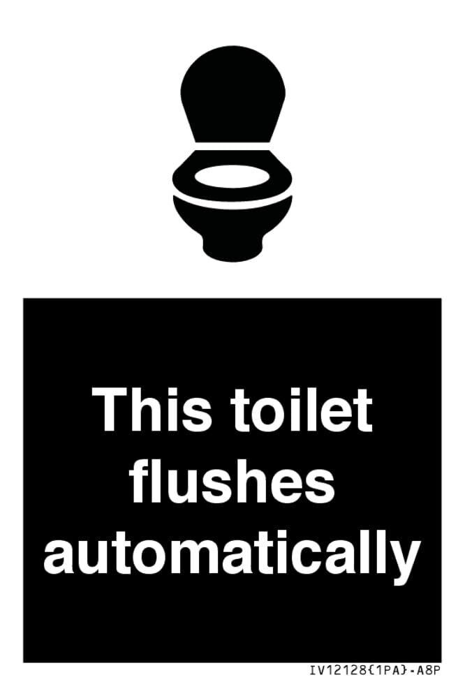 Cartello "This toilet flushes automatically sign", 50 x 75 mm, A8P