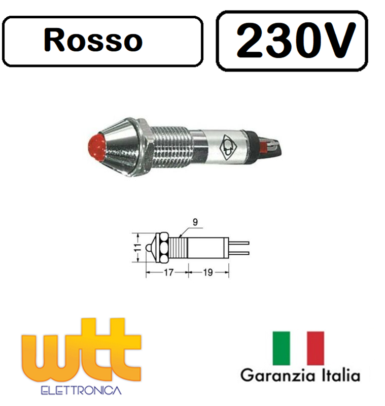 Segnalatore Conico Lampada Lampadina al Neon Spia 220V 230V ROSSA da Pannello