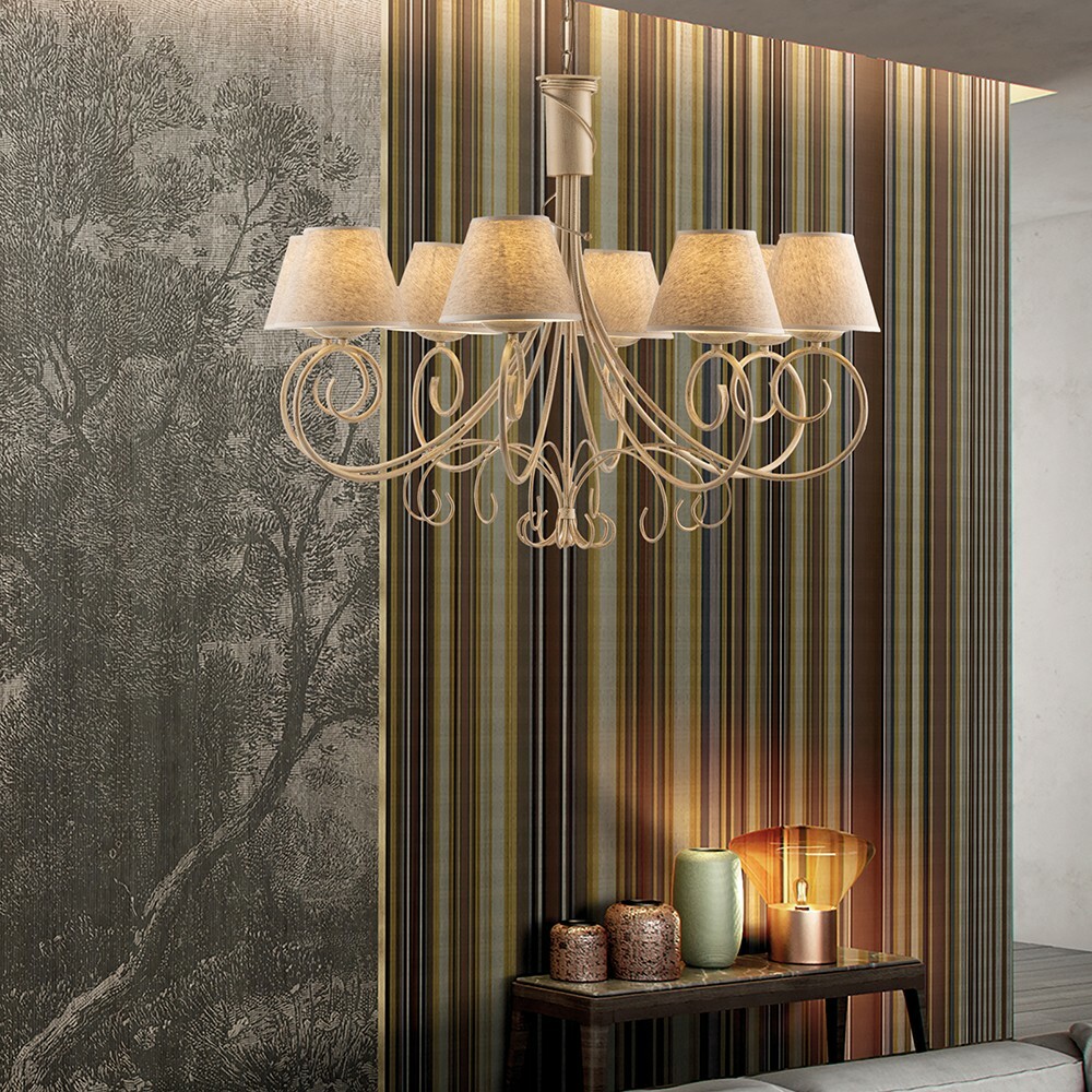 Vienna lampadario elegante in metallo stilizzato e paralumi effetto tessuto avor