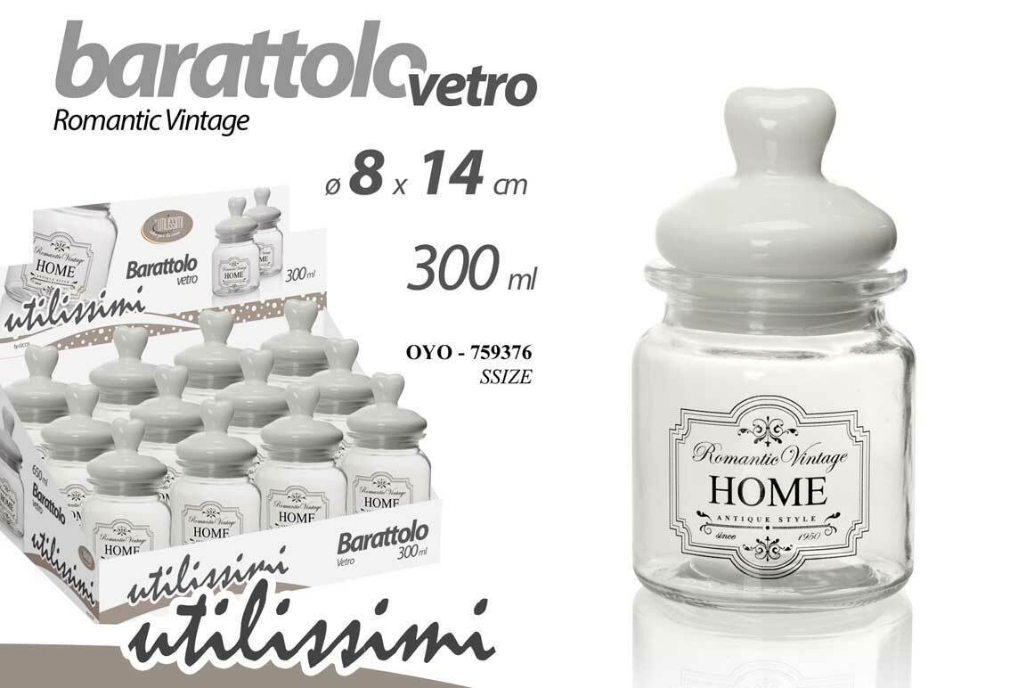 BARATTOLO CONTENITORE IN VETRO DECORO ROMANTIC VINTAGE 300 ML 8*14 CM OYO-759376