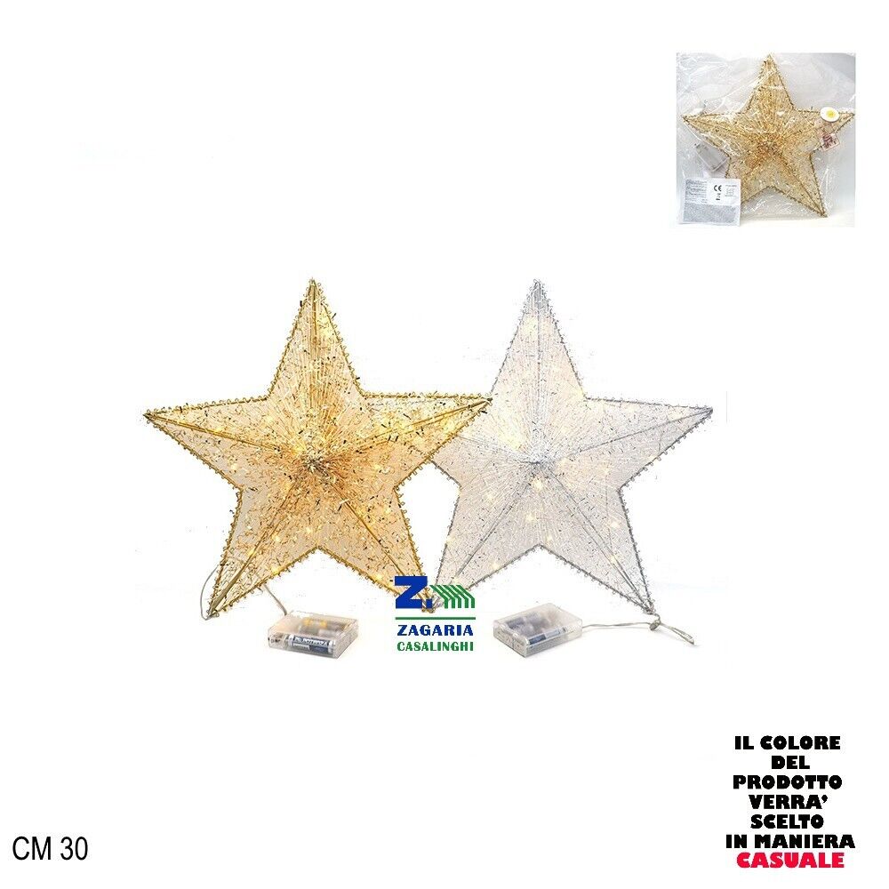 STELLA LUMINOSA NATALIZIA CM 30 CON 20 LED A BATTERIA COLORE ORO O ARGENTO