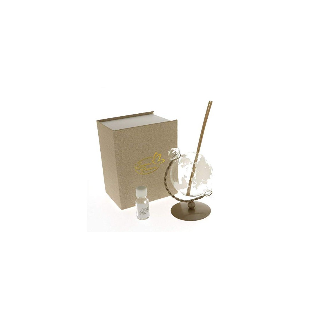 PROFUMATORE GLOBO MAPPAMONDO VETRO BASE TORTORA 13 CM BOMBONIERA  ETM-07107-1