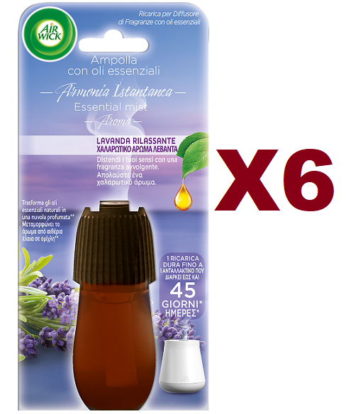 6 AIR WICK LAVANDA AMPOLLA RICARICA DIFFUSORE FRAGRANZE CON OLI ESSENZIALI 20ML