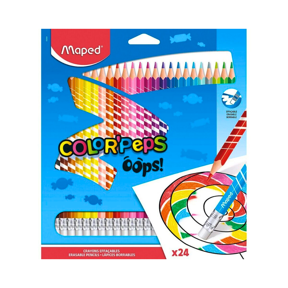PASTELLI COLORATI 24 COLORI CANCELLABILI OOPS CON GOMMA MAPED