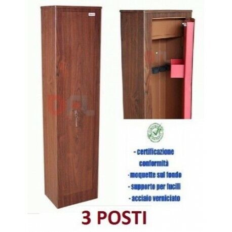 ARMADIO PORTAFUCILI FUCILIERA KEYMAN A 3 POSTI FINITURA LEGNO ACCIAIO BLINDATO