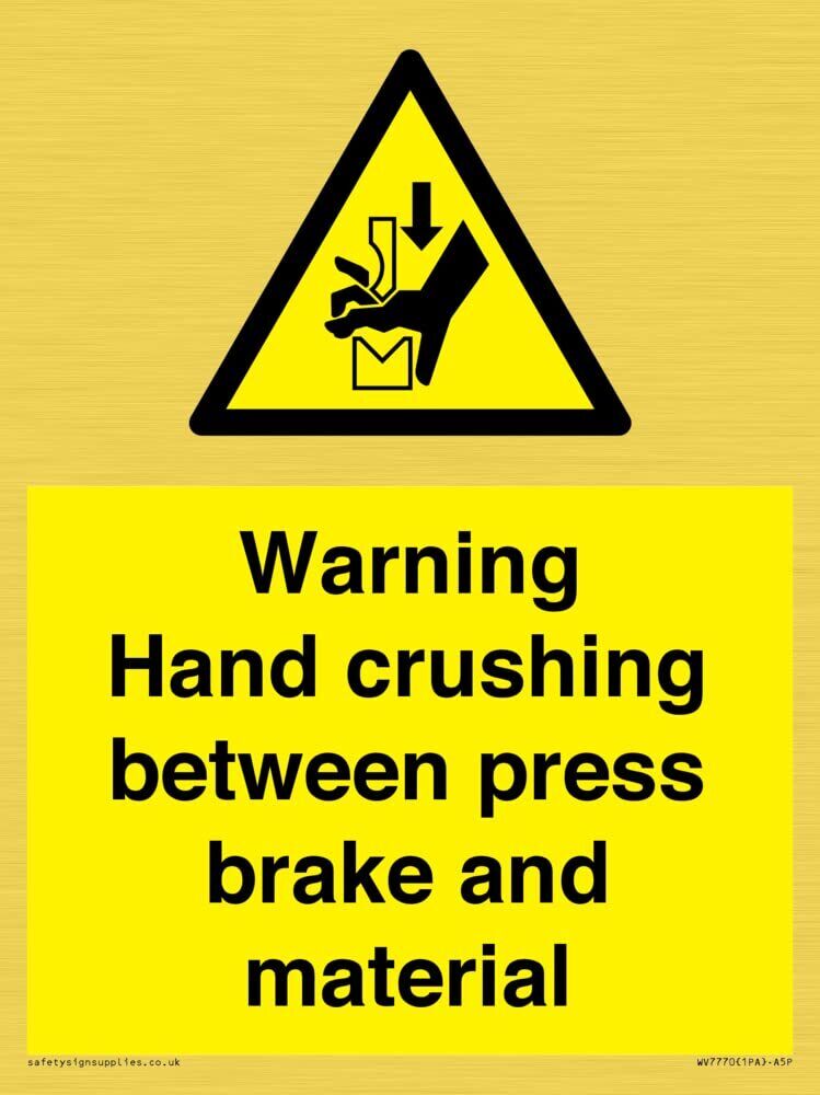 Segnale di avvertimento "Hand crushing between press brake and material sign" –