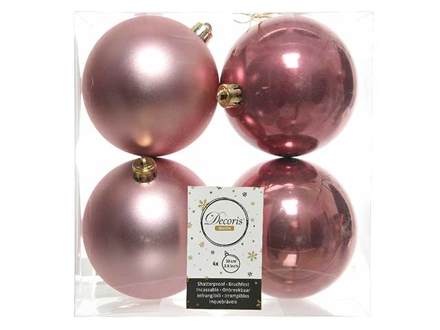 BOX 4 SFERE NATALE IN PLASTICA ROSA VELLUTO 10 CM. KAEMINGK DECORIS