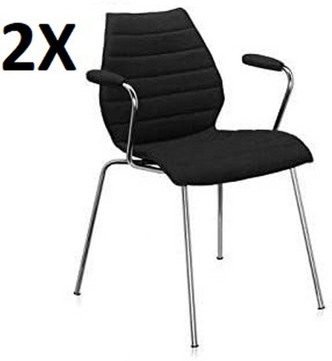 KARTELL MAUI SOFT SET 2 SEDIE POLTRONE TESSUTO NERO CON BRACCIOLI NUOVO 2893/BB