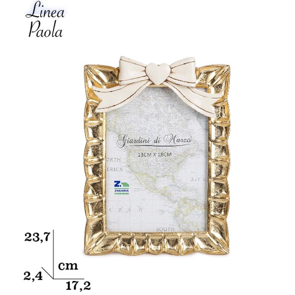 CORNICE PORTAFOTO FOTOGRAFIA DORATA ORO CON FIOCCO 13x18cm ART.PFG1318T