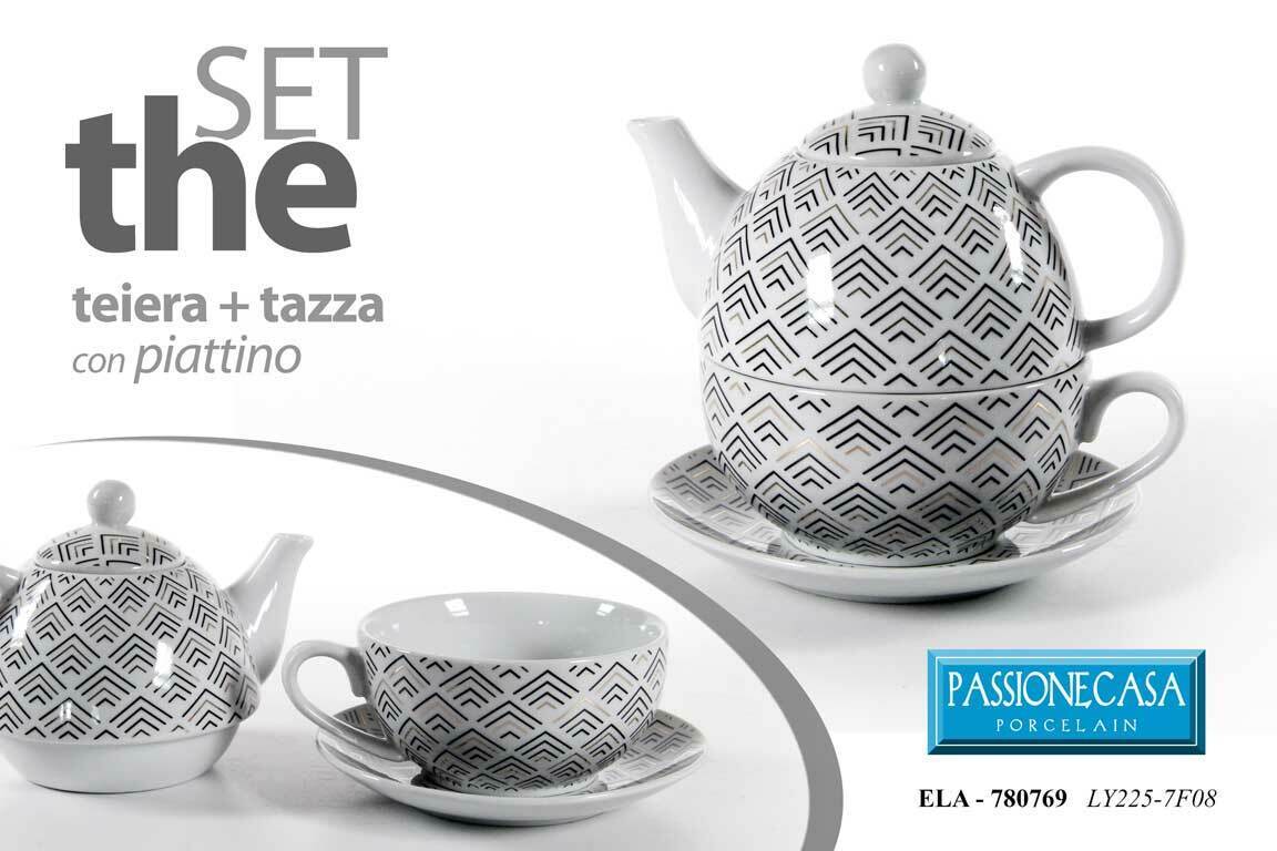 SET TEIERA CON TAZZA + PIATTO THE IN PORCELLANA 16 CM SERVIZIO THE ELA-780769
