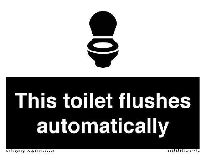 Cartello "This toilet flushes automatically sign", 100 x 75 mm, formato A7L