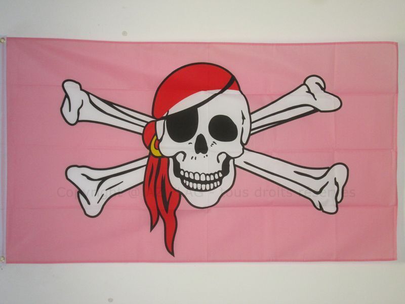 BANDIERA PIRATA ROSA CON BANDANA ROSSO 150x90cm - BANDIERA DEI PIRATI – TESCHIO