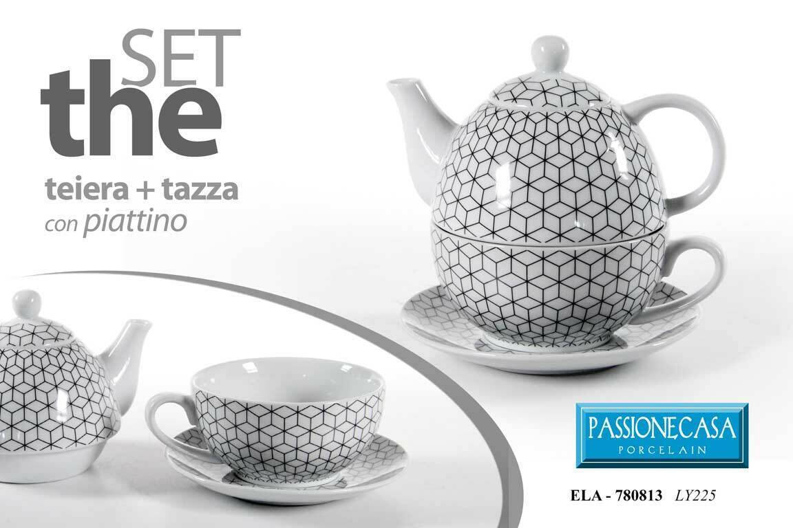 SET TEIERA CON TAZZA + PIATTO THE IN PORCELLANA 16 CM SERVIZIO THE ELA-780813