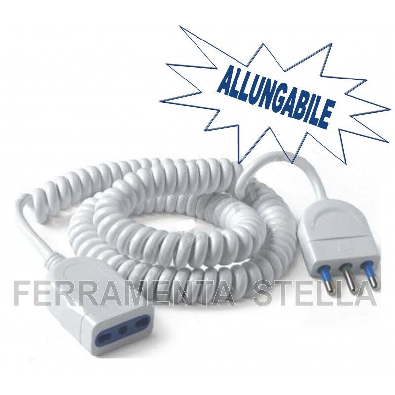 PROLUNGA ELETTRICA 3 METRI CAVO A SPIRALE BIANCA 16/A PRESA 10/16A ALLUNGABILE