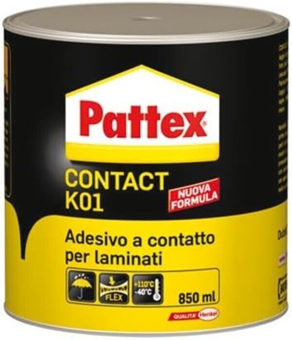 Collante PATTEX CONTACT K01 per laminate plastici su legno confezione da 850 ml.