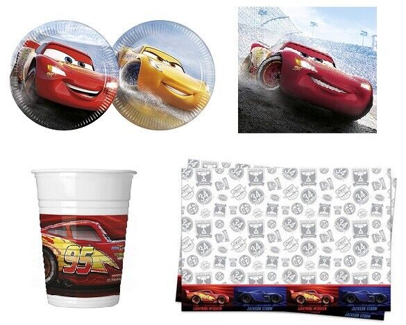SET COMPLEANNO FESTE CARS DISNEY PIATTI BICCHIERI TOVAGLIOLI TOVAGLIA 8 PERSONE