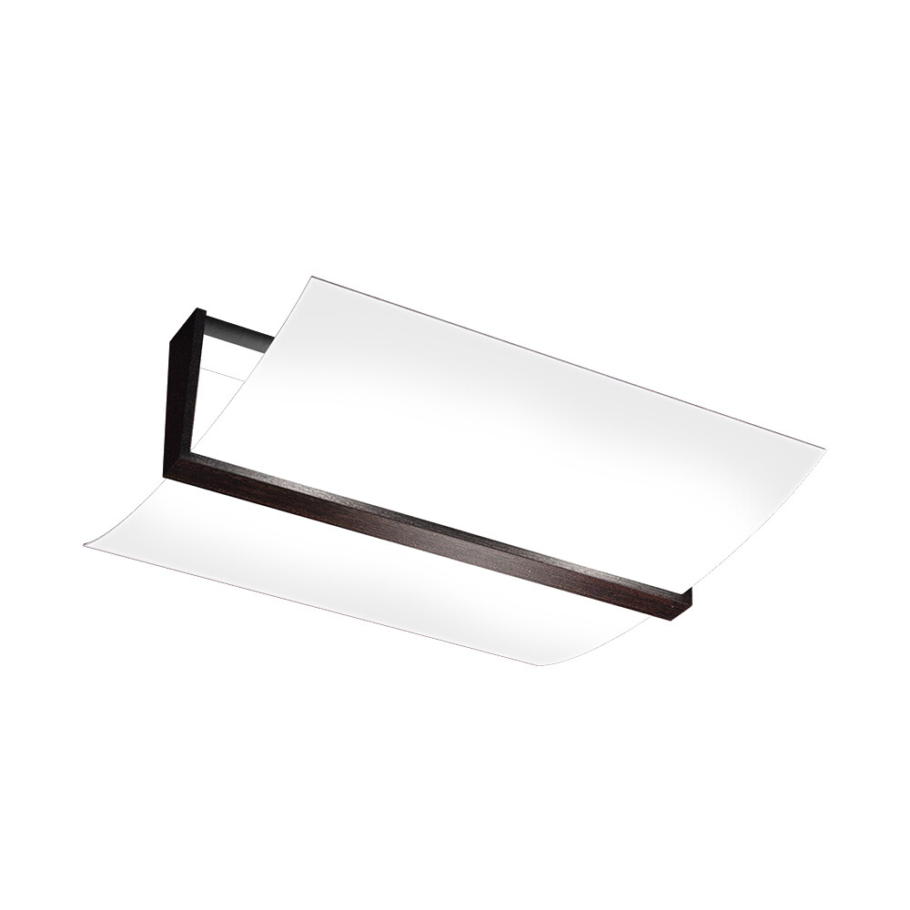 Plafoniera Contemporanea Wood Metallo Nero Wengè Vetro Bianco 2 Luci E27 43Cm
