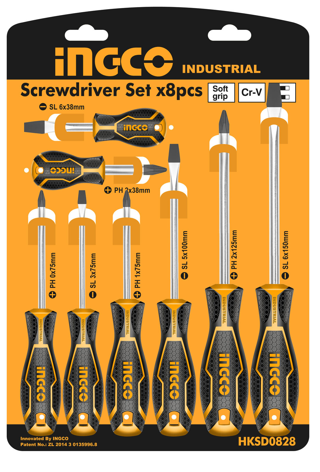 set cacciaviti 8 pz INGCO - TAGLIO CROCE PROFESSIONALI - GIRAVITI CROMO VANADIO